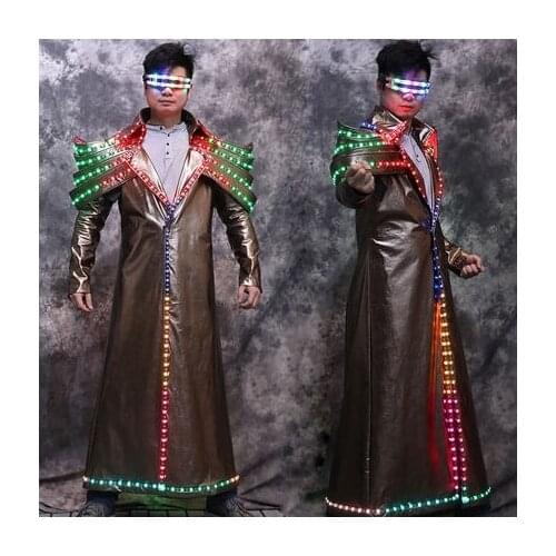 Men Bar nightclub concert Colorful led light jacket music festival performance outfit luminous costume singer glowing dj coat