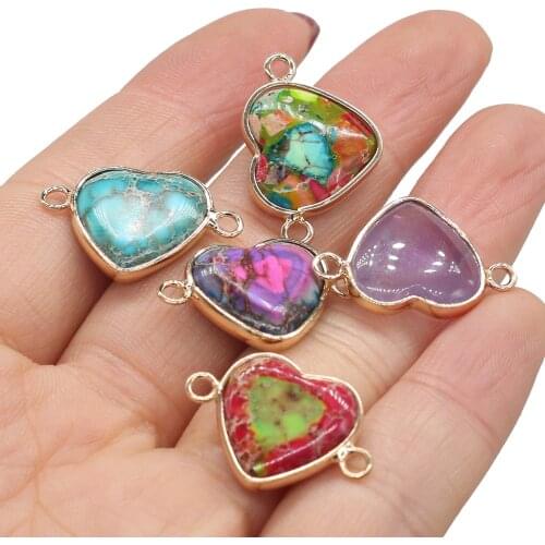 Natural Ocean Emperor Stone Charms Connector Hearts Lapis Lazuli Quartz Pendant for Jewelry Making DIY Bracelet Necklace Gift