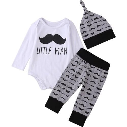 Baby Boy Clothes Little Man Romper Long Pants Legging Playsuit Outfit Set 3pcs Newborn Infant Baby Boys Tops Letter