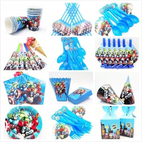 Avengers Happy Birthday Party Decoration Kids Disposable Tableware Plates Tablecloth Cups Baby Shower Event Party Supplies Favor