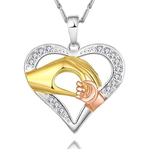 AAAA Fashion Mothers Day Gift Heart-shaped 24k Gold Palm Pendant Necklace Crystal Women Jewelry Party Wedding Jewelry