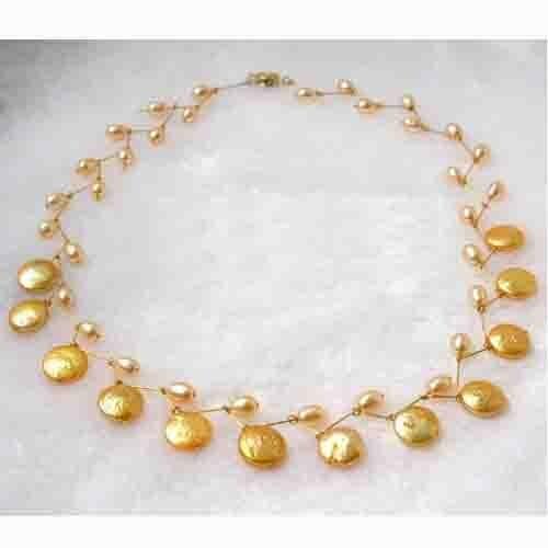 Classck Handwork 5-12mm Golden Round Coin Freshwater Pearl Necklace,Fashion Women Pearl Jewellery,New Free Shipping