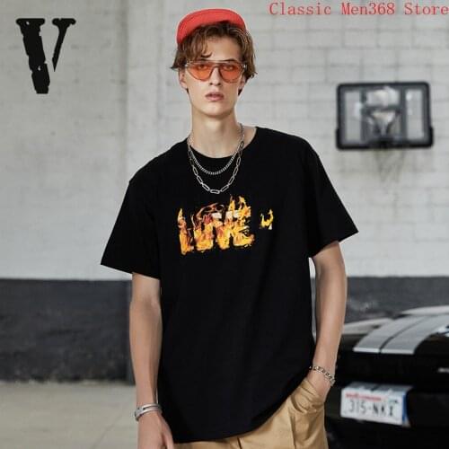 VLONE short-sleeved male flame LOVE letter big V casual T-shirt women