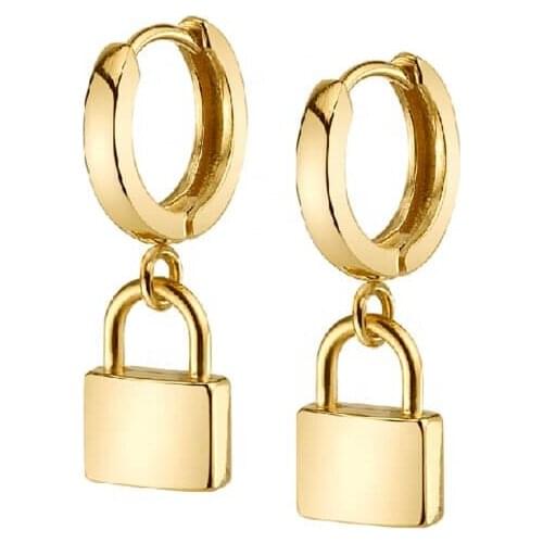 Drop shipping gold color cute small lock charm dangle earring for women girl wholesale