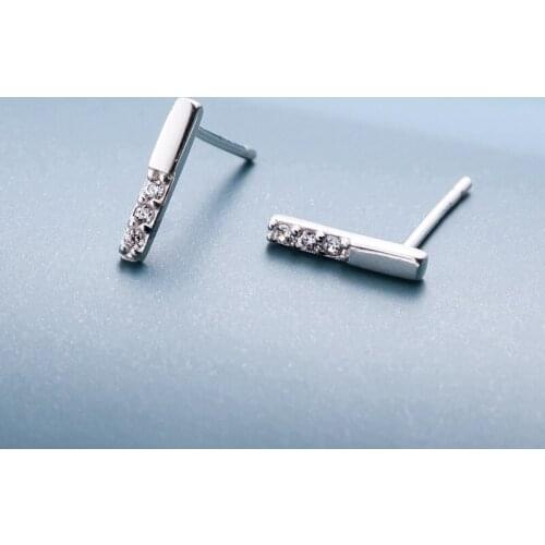 100% 925 sterling silver mini crystal stick earrings for women pendientes, elegant stud earring aretes de mujer silver jewelry