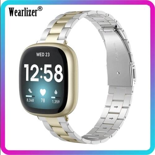 Wearlizer Watch Band Strap for Fitbit Versa 3 Stainless Steel Band Bracelet Sport Watchband Replacement Wristband for Versa 3