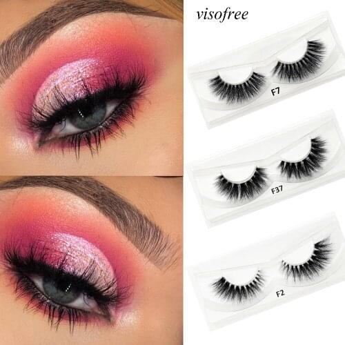 Visofree 3D Real Mink Lashes Crystal 100% Handmade Thick Soft False Eyelashes Eye Lashes Transparent Stem New 1 Pair F23