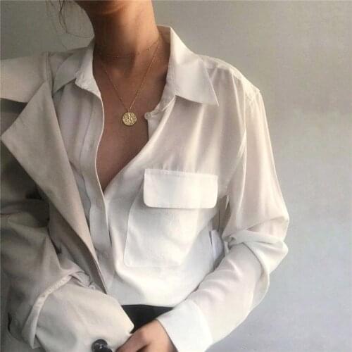 Mulberry Silk Shirt Women Tops Double Pocket Shirt Classic Washed Silk Shirt Top High Quality Womens Tops Blouse