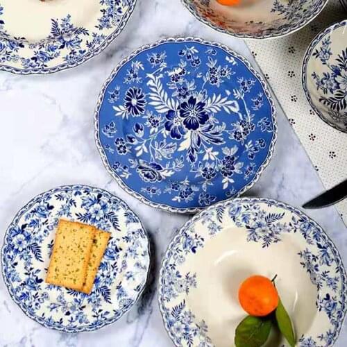 Blue and White Cutlery Chinese and Western Cuisine Flat Plate Dinner Ware Ceramic Breakfast Plate Beef Dishes Dessert Dish