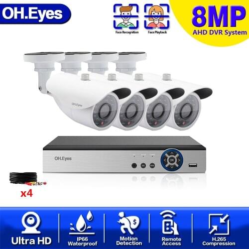 AI 4K 8CH Face Playback DVR H.265 Security System IR Night Vision P2P CCTV Kit Waterproof Doom Security Video Surveillance Set