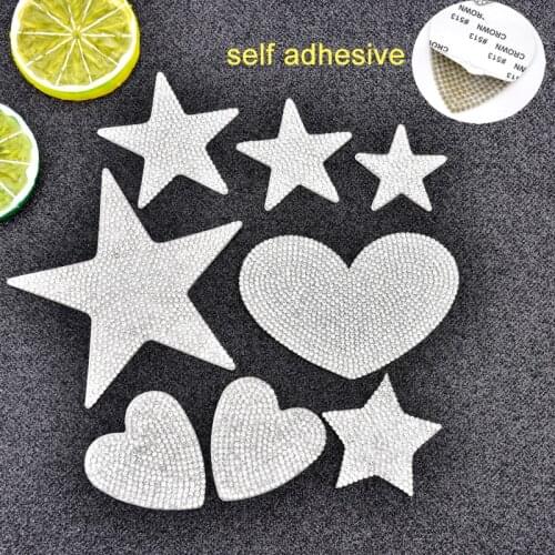 Mixed Designs Sizes Crystal Rhinestone Star Heart Patches Glue on Clothing Phone Case Decoration Applique Diamond Car Sticker