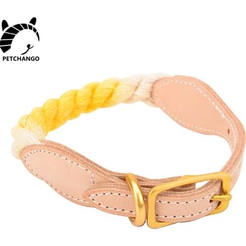 Rope Dog Collar Genuine Leather & Cotton Collar for Dogs Basic Collars Soft Comfort Small Medium Large Dogs Pet Dog Accessories
