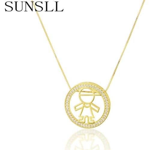 SUNSLL New two color copper necklace white cubic zirconia round pendant necklace for women fashion jewelry pendant chain gift