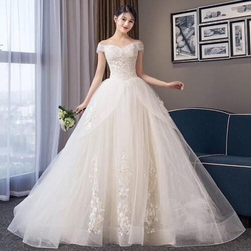 Wedding Dress 2021 Luxury Boat Neck Lace Up Ball Gown Off The Shoulder Princess Vestido De Noiva Customize