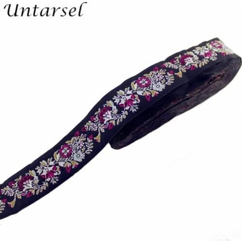 Untarsel 5yards 3.5cm Vintage Ethnic Embroidery Lace Ribbon flowers Sewing Trim DIY Clothes Bag Accessories Embroidered Fabric