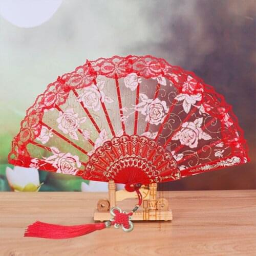 Flower Pattern Fan Hollow Lace Folding Fans Chinese Style Dance Women Wedding Hand Fan Folding Fans Decorative Home Decor