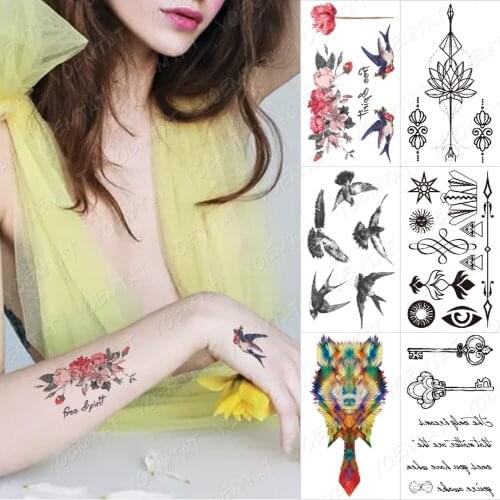 Waterproof Temporary Tattoo Lasting Sticker Butterfly Rose Swallow Wolf Text Crown Child Flash Body Art Cute Fake Tatoo Female