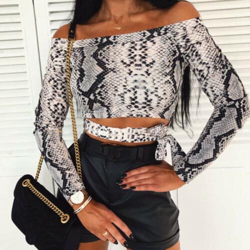 Hirigin Fashion Women Leopard Snakeskin Tops Off Shoulder Blouse Lady Batwing Long Sleeve Loose Shirt Sexy Party Elegant Clothes