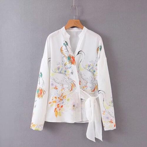 Women Summer Fashion Animal Print White Za Blouse Chic Female Long Sleeve Silk Satin Cardigan Shirts Blusas Mujer De Moda 2021