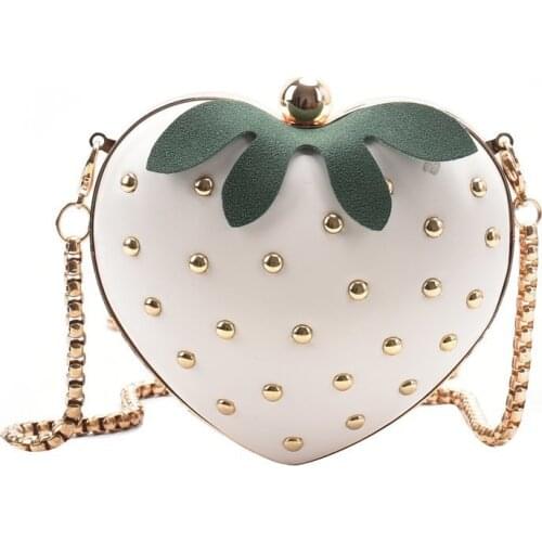 Women strawberry heart-shaped chain shoulder bag cute western style crossbody mini coin purse