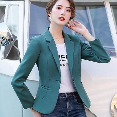 Autumn Womens Blazer Jacket 2021 New Solid Color Single Button Short Jacket Slim Elegant Large Size Ladies Office Blazer Coat