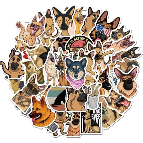 10/50pcs German Shepherd Cute Dogs Waterproof Cartoon Sticker for Luggage Car Guaitar Skateboard Phone Laptop Bicycle Stickers