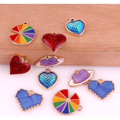10Pcs Enamel Sweet Heart And Fish Scales Charms Making Handcraft Necklaces Bracelet Jewelry