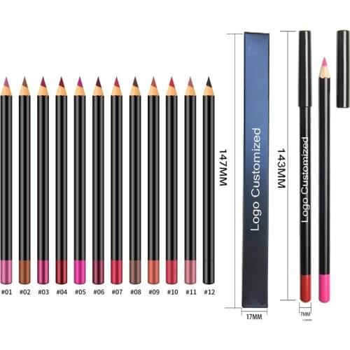 100pcs Customized Logo Lipliner 12 Colors Matte Lip Pencils Waterproof Smooth Lipstick Pen Long Lasting Lip Pigments Cosmetics