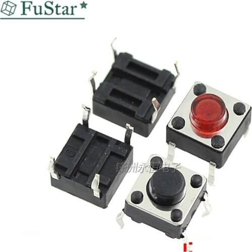 100PCS/Lot 6*6*5MM Black Red Small Button Switch Copper Foot Micro Square Push Button Switches Electronic Accessories 6X6X5 DIP4
