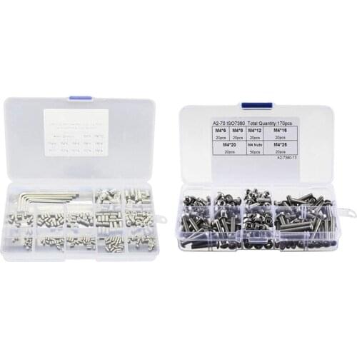170Pcs 304 Stainless Steel M4 Hex Socket Button Head Screw Nut & 240Pcs Grub Screw Cup Point Hex Head Socket Set