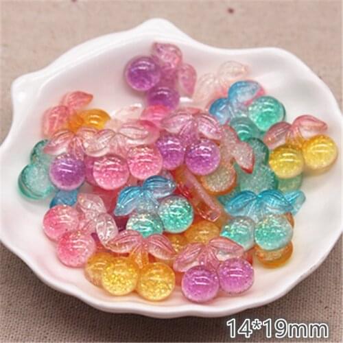 20pcs 14*19mm Mix Colors Kawaii Glitter Resin Gradient Cherry Flatback Cabochon DIY Hair Clip Scrapbook Accesssories