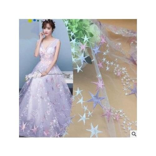 2018 Stars mesh embroidery dreamy simple bride dress lace transparent fabric material decorative cloth