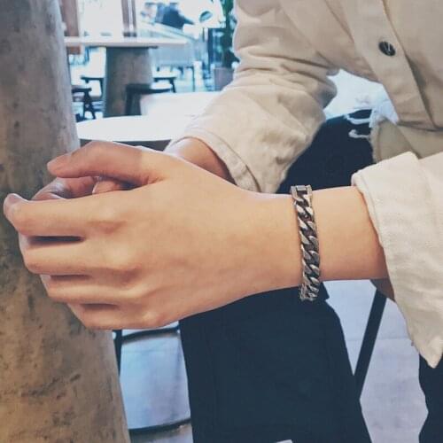 2021 punk bracelet Korean style trendy personality simple European and American hip-hop old retro couple iron chain