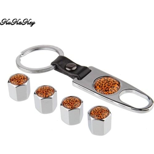 4pcs Leopard Print Car Tire Valve Caps with Keychain Motorcycle Bicycle Car Tire Wheel Air Valve Cap for Porsche Cayenne 911 996