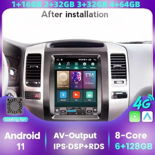 4G LTE Android 11 RDS Car Multimedia Tesla Style Player For Toyota Land Cruiser Prado 120 2002-2009 Navigation GPS Radio 2 DIN