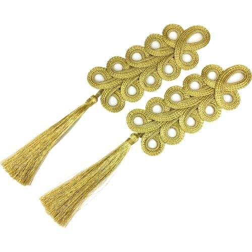 2pcs Gold Chinese Knot Tassel Baroque Cord Embroidery Applique Fringe Sew On Patches For Clothing Retro Clothes Appliques AC1317