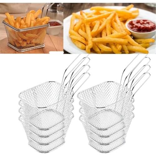 8Pcs Mini Stainless Steel Fry Baskets Chips Presentation Basket Strainer Food Basket Kitchen Tool Cooking French Fries Basket