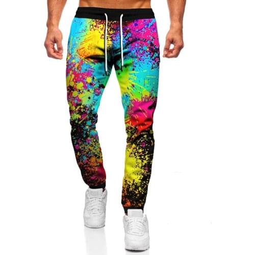 Mens Casual Baggy Yoga Pants 3D Splash Paint Printing Men Pants Elastic Waist Breathable Joggers Jogging Sweat Pants for Jogger
