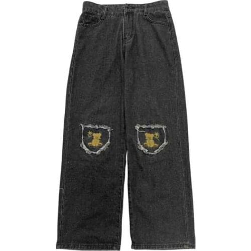 New 2021 Autumn and Winter Retro Patch Washed Jeans Women Loose Harajuku Casual Trousers Men Street Bottoms Safari