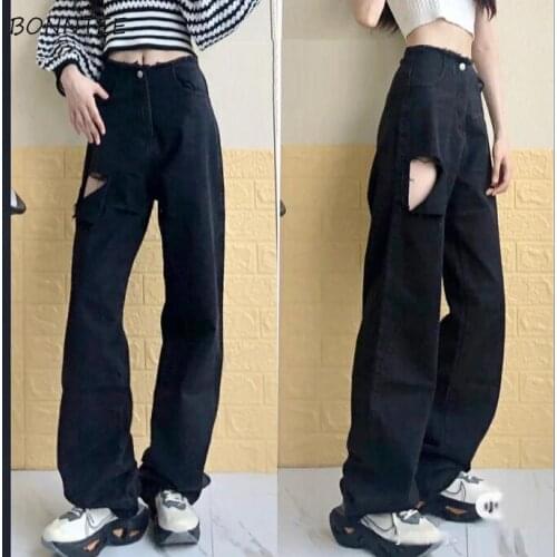 Jeans Women Ripped Hole Korean Style Retro Chic Popular Streetwear BF Trendy Cool Ulzzang All-match College Female Bottom Spring