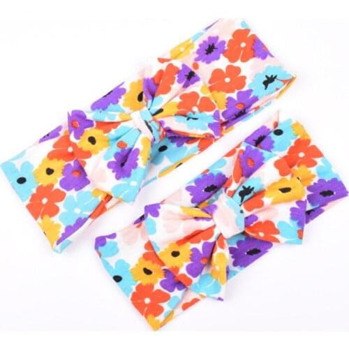 2PCS/Set of Mama and Baby Bohemia Elastic Stamp Bow Hairband Turban Rabbit Knot Headband Hair Band Bow Accessories