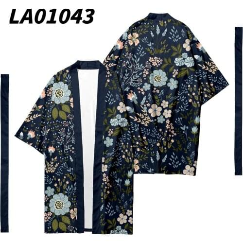 Oversize 6XL Flower Printed Long Style Japanese Kimono Cardigan With Belt Couple Women Men Casual Asian Clothes Harajuku
