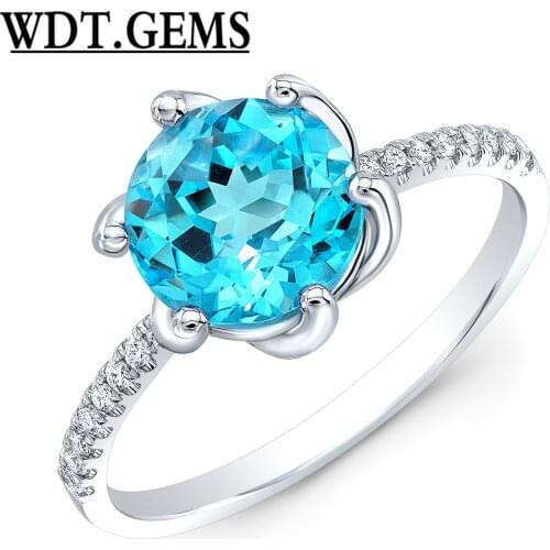 10k White Gold Blue Topaz Diamond Ring Cocktail Natural Round 2.59 TCW