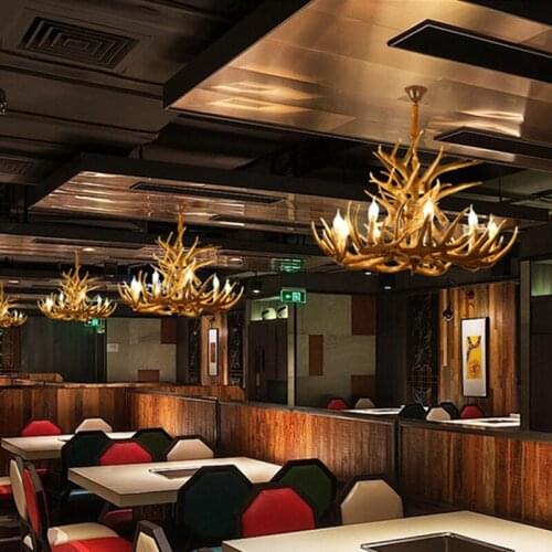 Brown Resin Antler Chandelier Bar Kitchen Restaurant Kitchen Horn Deer Lamp Retro Loft Industrial Vintage Chandelier Lighting