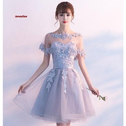 JaneyGao Short Prom Dresse Grey Elegant Tulle Gown For Women Lace Up Bown Gown Fashion Style 2020 New Arrival