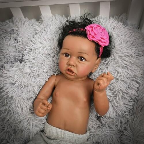 22" Handmade Full Silicone Doll Lifelike Reborn Doll Little Cute Elaine Reborn Baby Black Girl So Truly Dolls Toy Kids Playmates