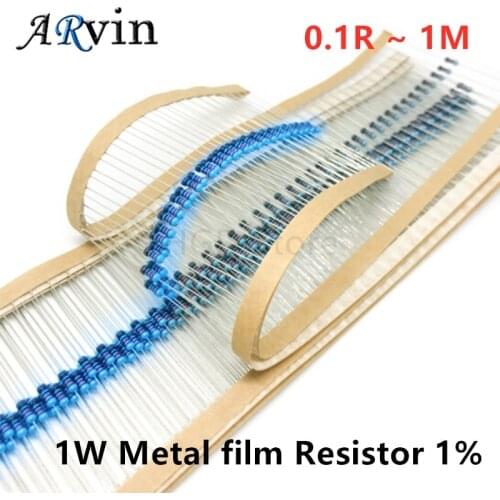 50pcs 1W Metal film Resistor 1% 0.1R ~ 2.2M 10R 22R 47R 100R 330R 1K 4.7K 10K 22K 47K 100K 330K 470K 1 2 10 22 47 100 330 1M ohm