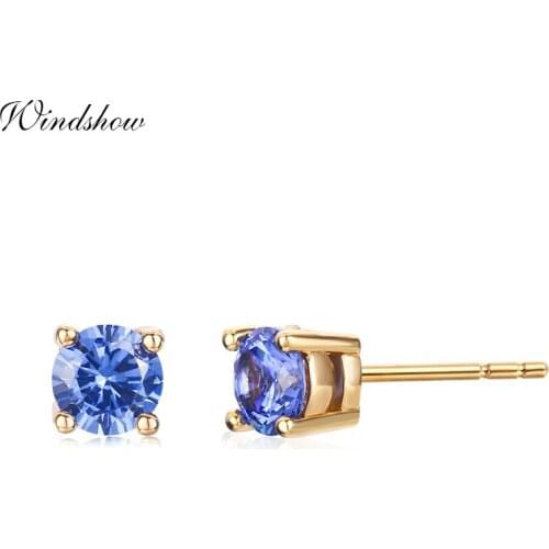 Windshow Cute Round Blue AAA CZ Zircon Mini Small Stud Earrings For Women Girls Children Kids Gold Color Jewelry Orecchini Aros