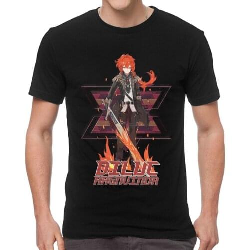 Mens Genshin Impact Diluc 3.1 T-Shirt Graphic Japanese Anime Game Tshirt Short Sleeve Unique T Shirt Cotton Tee Tops Gift Idea