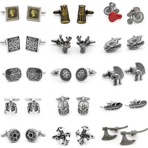 Creative Retro Mens Shirt Cuffs Stamps Deer Head Dinosaur Jacket Feather Helmet Carving Suit Cufflinks Fashion And Leisure